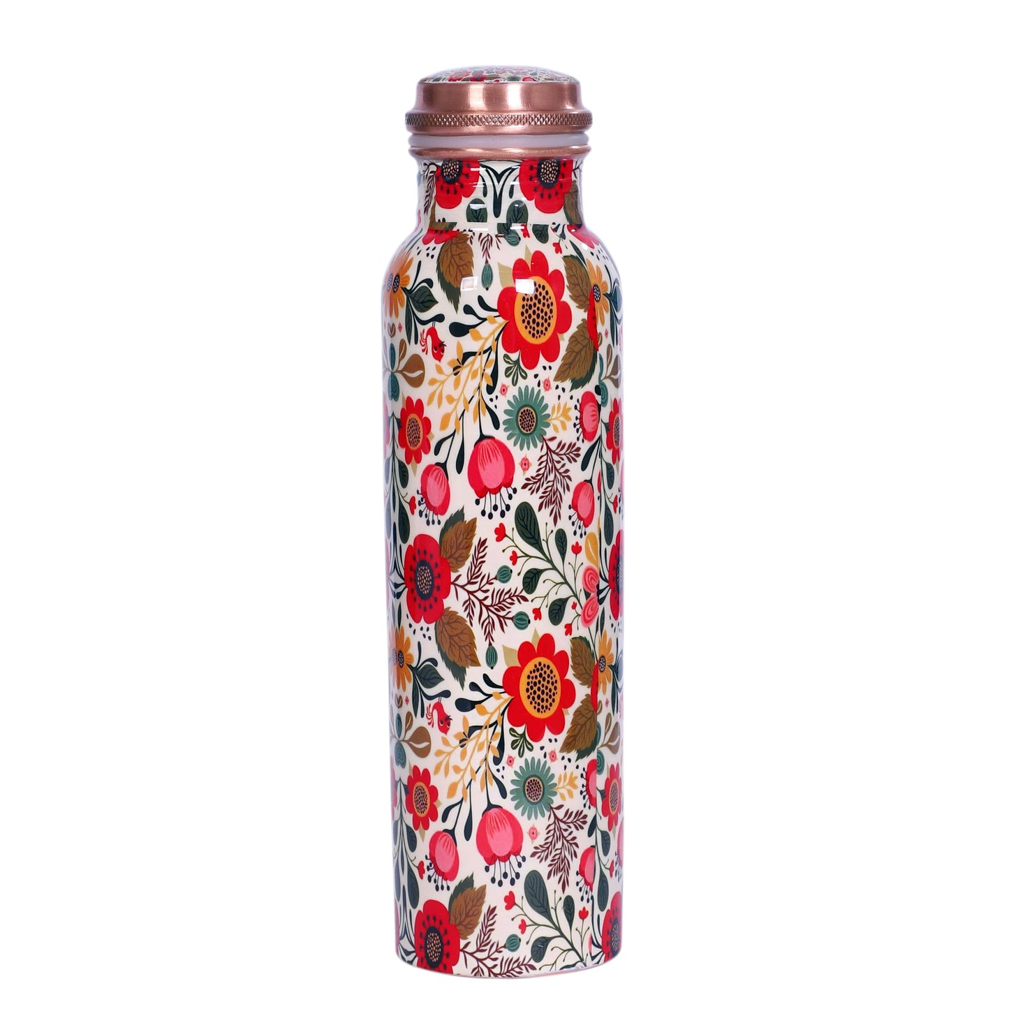 Meenakari Copper Water Bottle 1 Litre In Red For Kitchen Decor