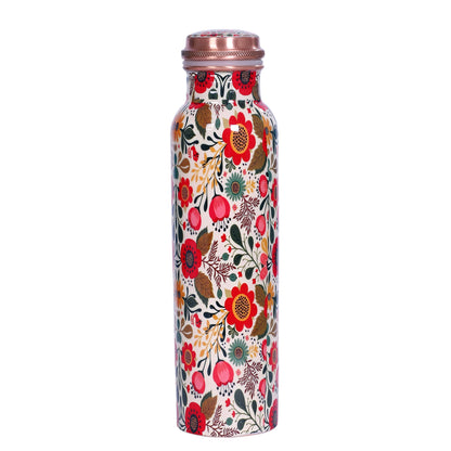 Meenakari Copper Water Bottle 1 Litre In Red For Kitchen Decor