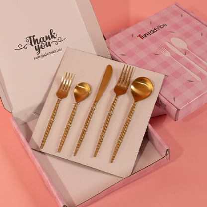 Pvd Gold Coated Stainless Steel Gold-Toned Cutlery Set Of 5