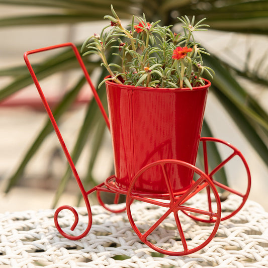 Cart Design Table Top Planter Stand in Red