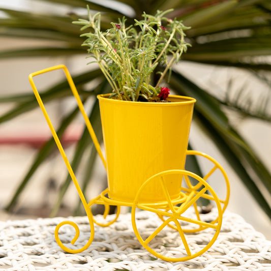 Cart Design Table Top Planter Stand in Yellow