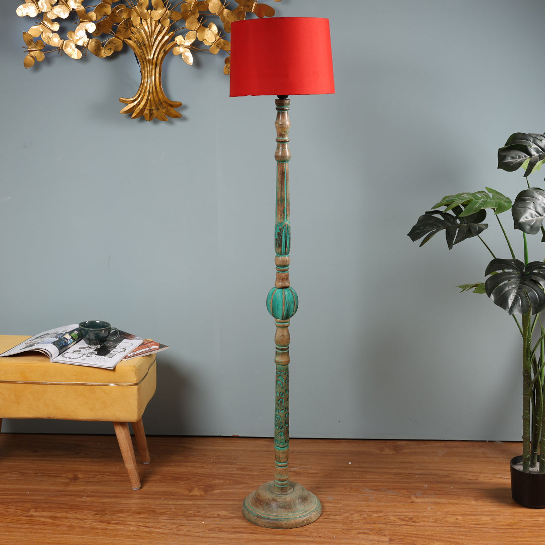 Piller Lamp With Sky Blue Shade
