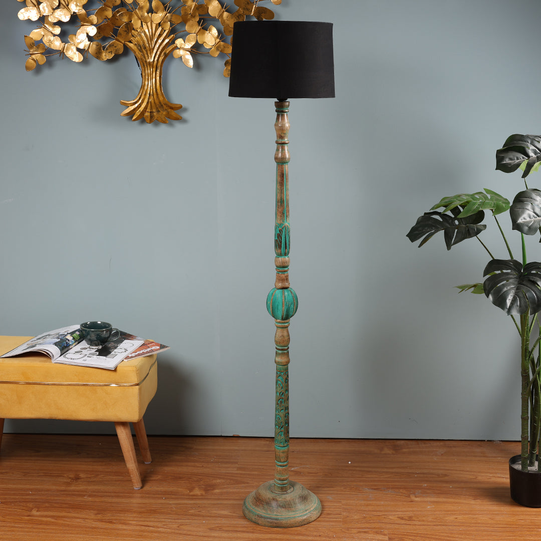 Piller Lamp With Sky Blue Shade