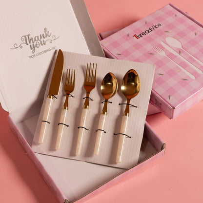 White Resin Stainless Steel Cutlery Set Of 5