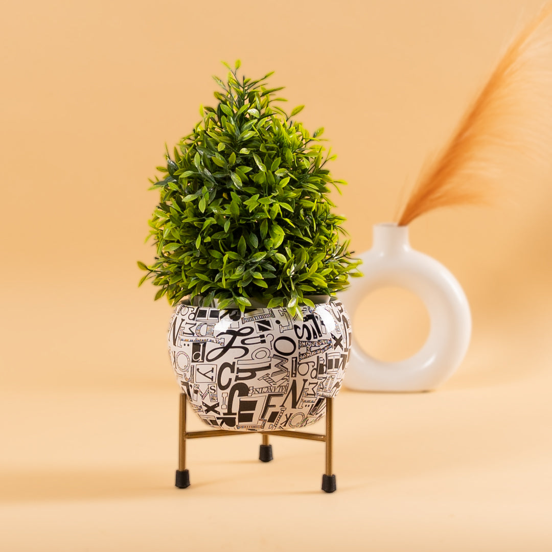 Round Iron Metal Meena Pots with Iron Stand in Black Design