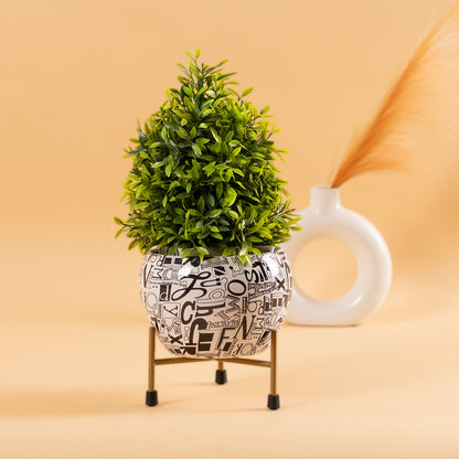 Round Iron Metal Meena Pots with Iron Stand in Black Design