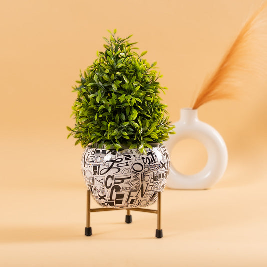 Round Iron Metal Meena Pots with Iron Stand in Black Design