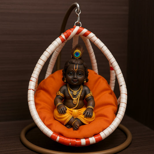 Ladoo Gopal Swing Jhoola – Handcrafted White & Orange