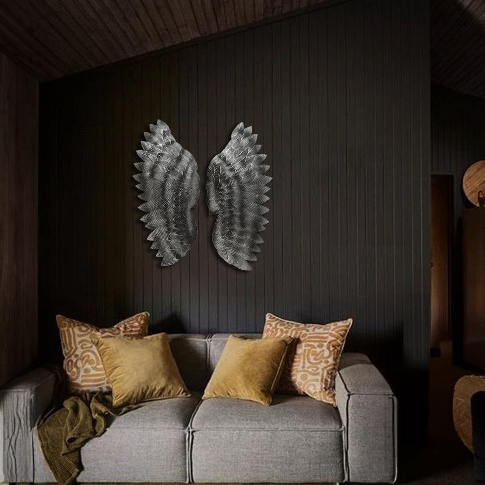 Angel Wings In Charcoal Metal Wall Art For Wall Decor In Living Room