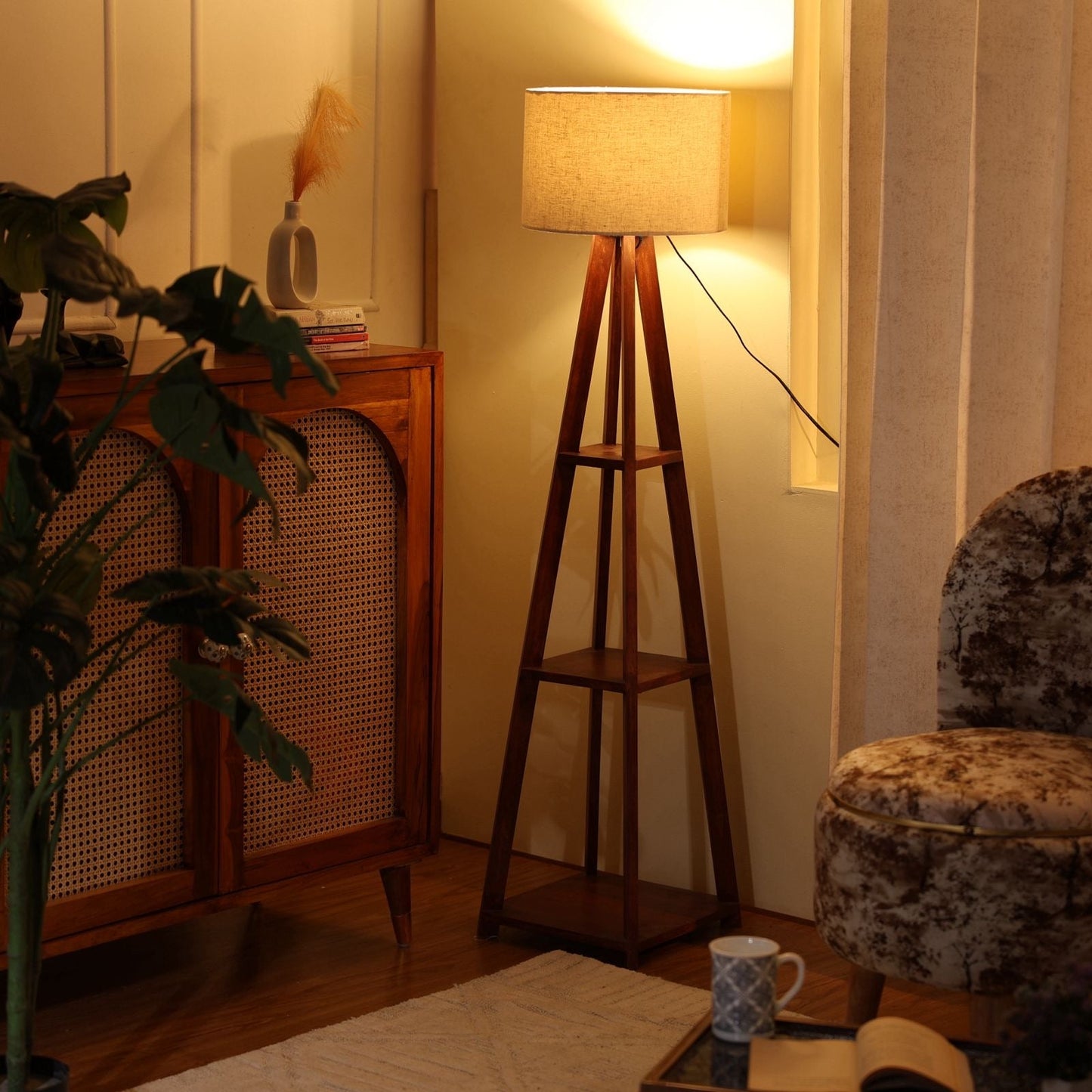 Wooden Floor Lamp With Shelves