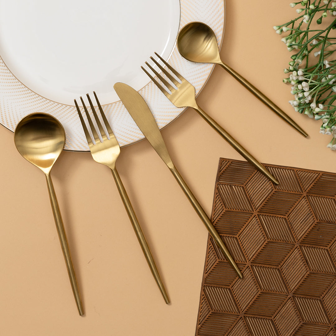 Pvd Gold Coated Stainless Steel Gold-Toned Cutlery Set Of 5