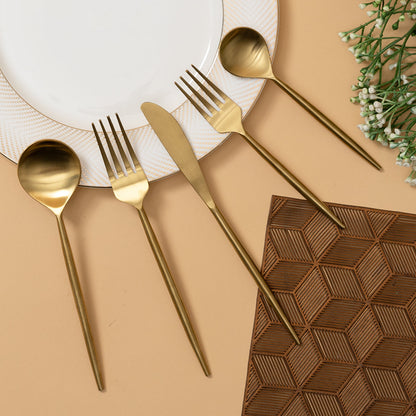 Pvd Gold Coated Stainless Steel Gold-Toned Cutlery Set Of 5