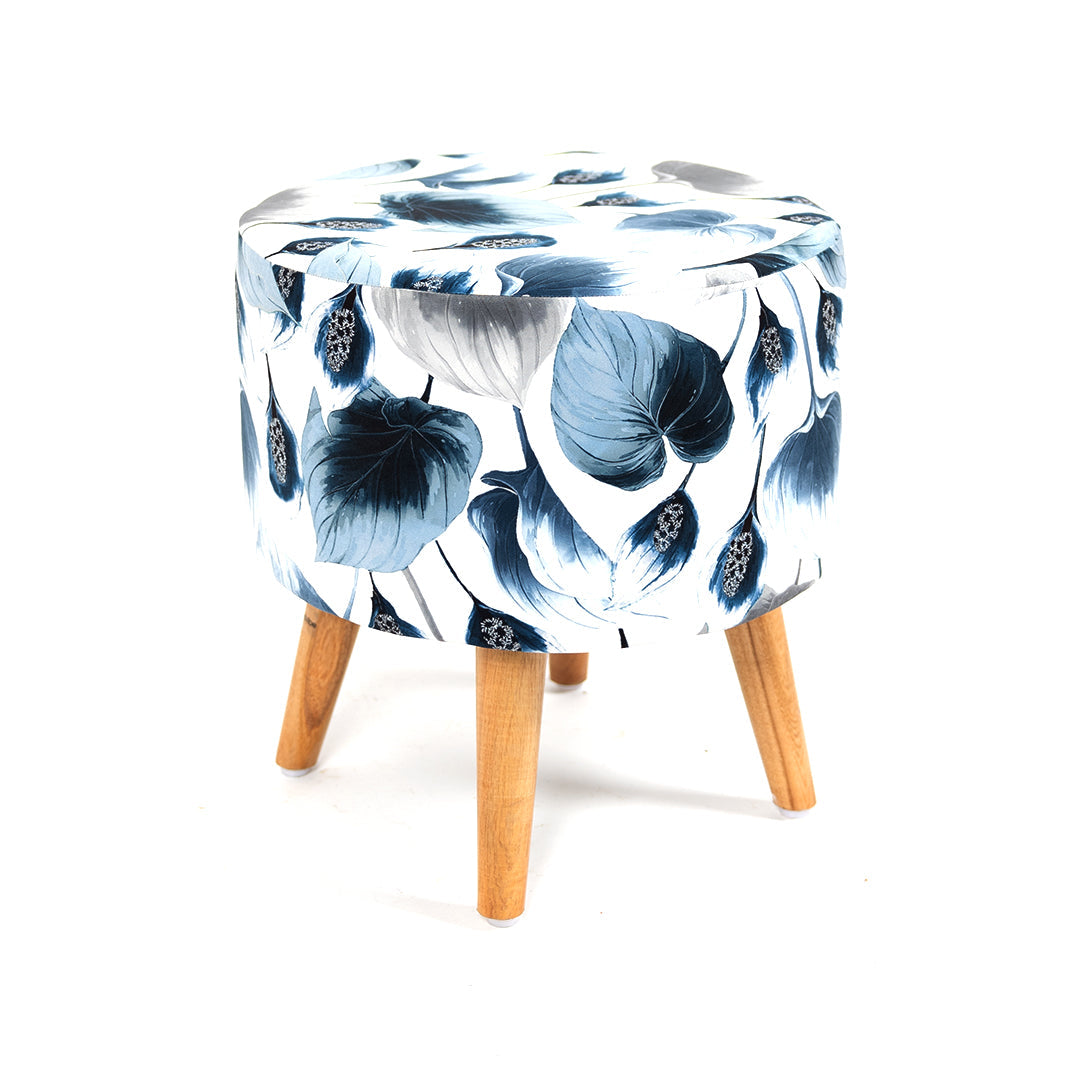 Ottoman Pouffes Print Chair and Stool Combo in Leafy Drift