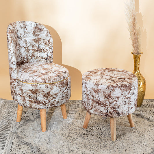 Ottoman Pouffes Print Chair and Stool Combo in Brewed Bean
