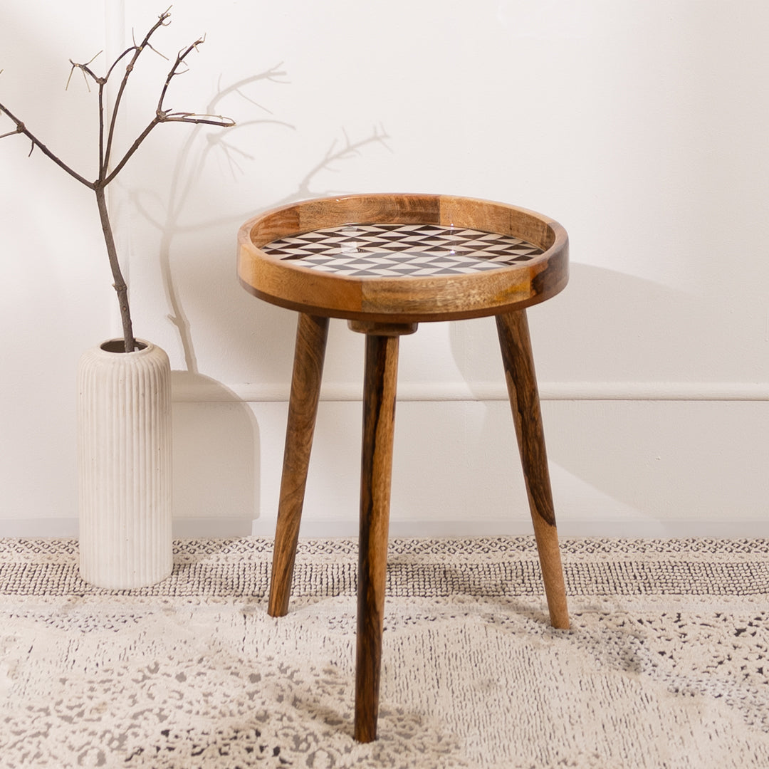 Mango Wood Round Shape End Table