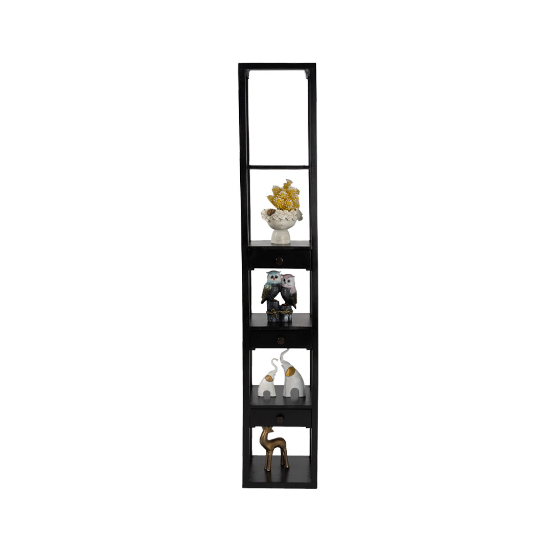 Mango Wood Floor Lamp with Three Drawer Shelf in Black