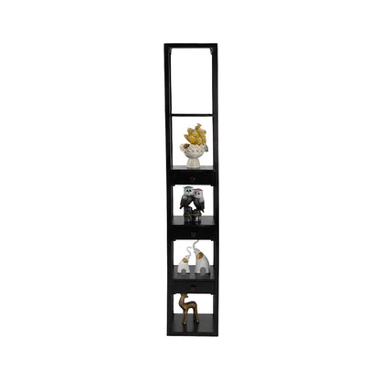 Mango Wood Floor Lamp with Three Drawer Shelf in Black