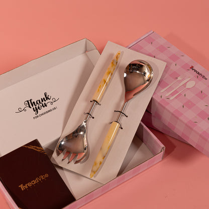 White Resin Handle Stainless Steel Cutlery Set Of 2