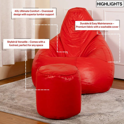 4XL Tear Drop Bean Bag with Footrest Filled