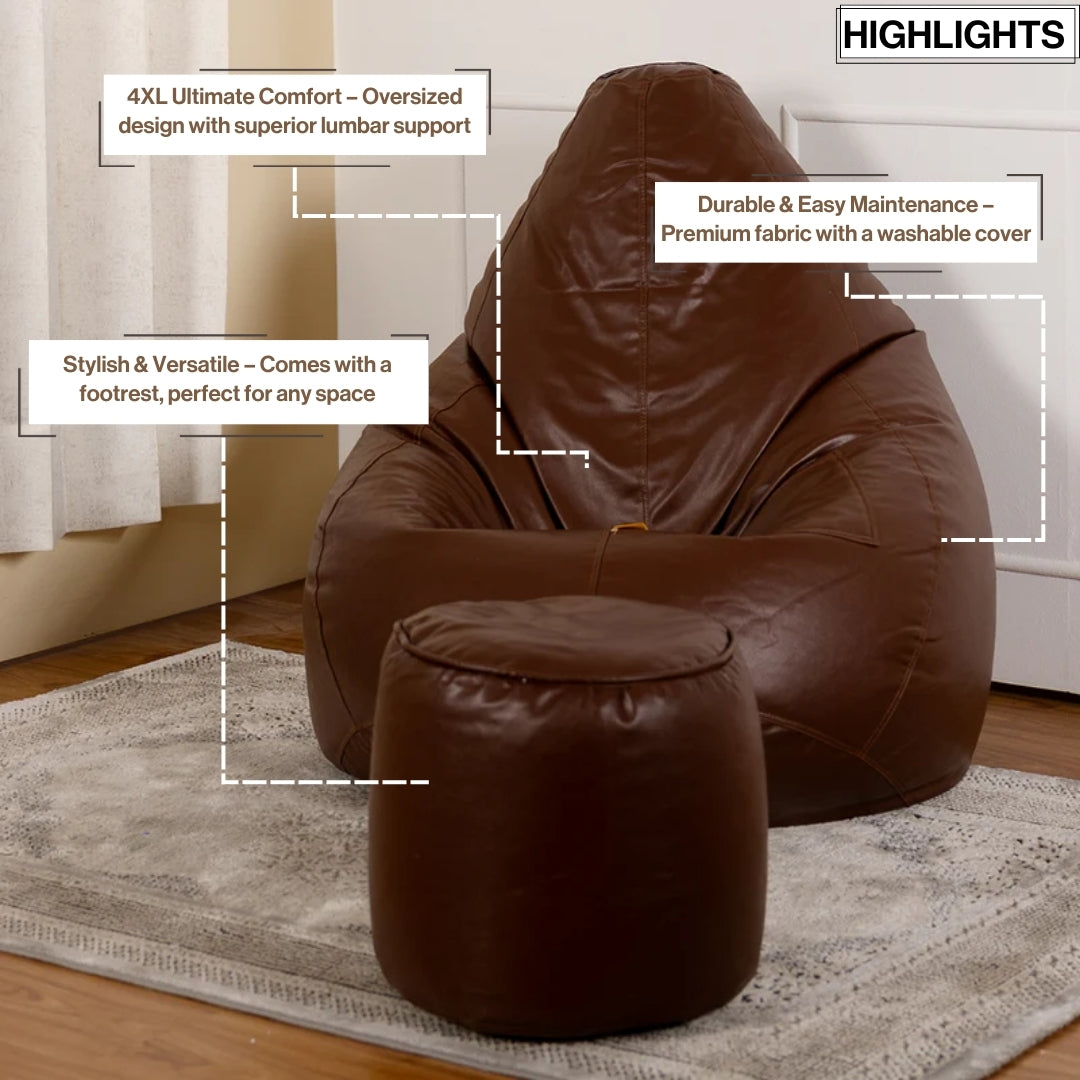 4XL Tear Drop Bean Bag with Footrest Filled