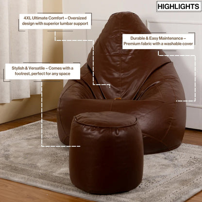 4XL Tear Drop Bean Bag with Footrest Filled