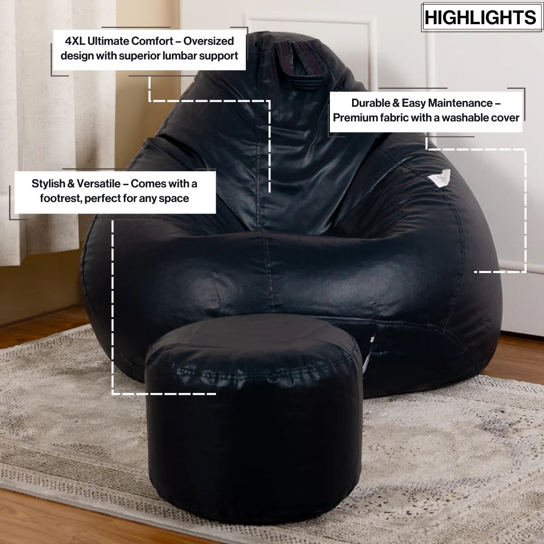 4XL Tear Drop Bean Bag with Footrest Filled