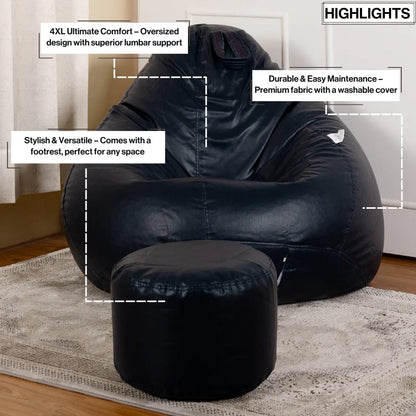 4XL Tear Drop Bean Bag with Footrest Filled