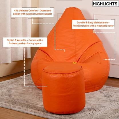 4XL Tear Drop Bean Bag with Footrest Filled