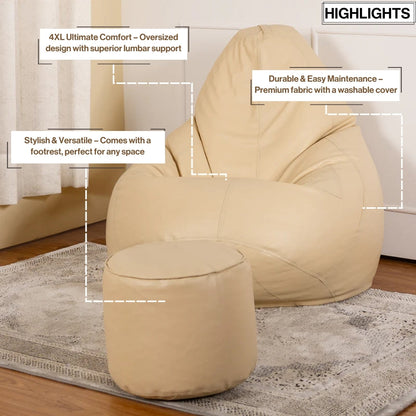 4XL Tear Drop Bean Bag with Footrest Filled