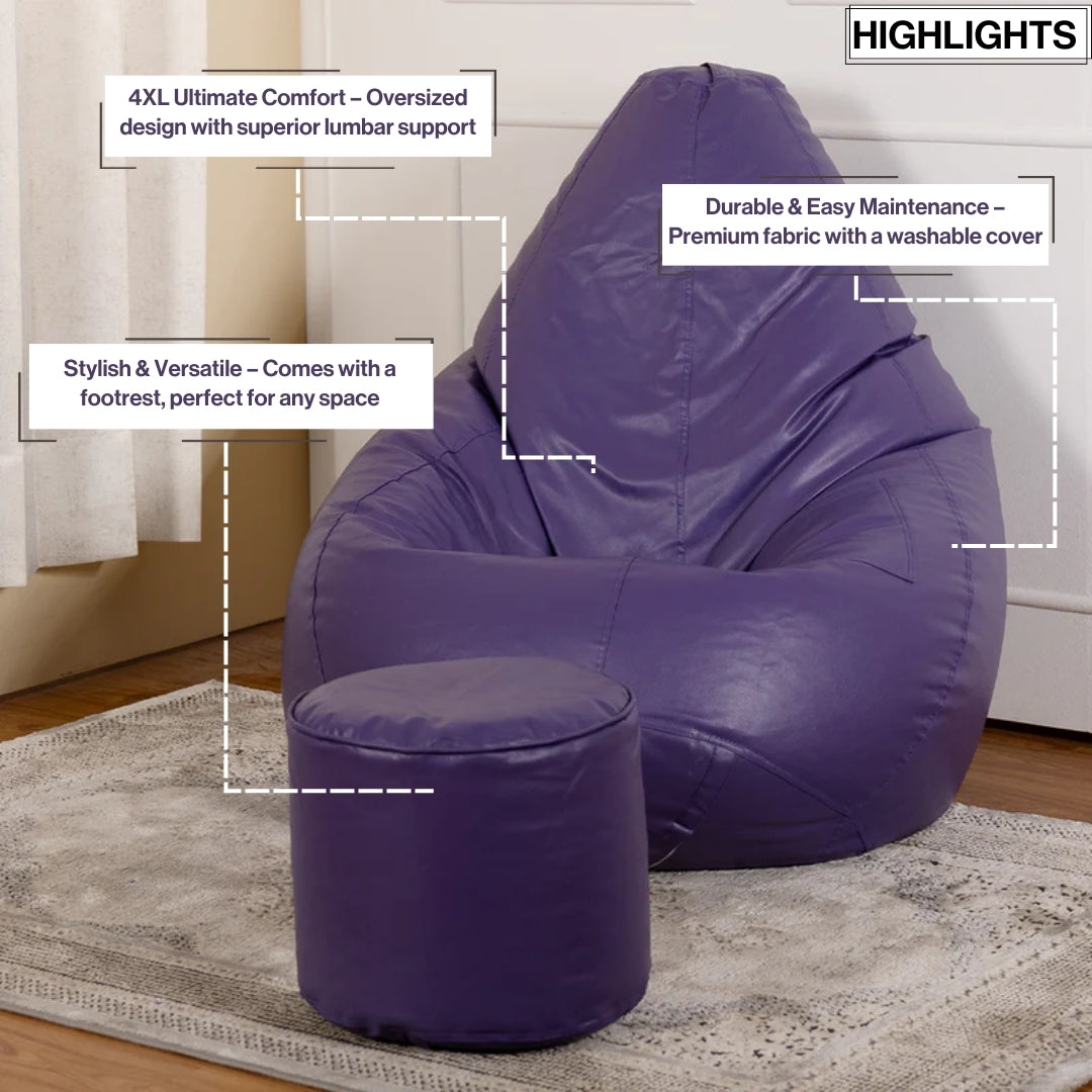 4XL Tear Drop Bean Bag with Footrest Filled