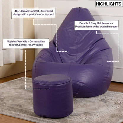 4XL Tear Drop Bean Bag with Footrest Filled