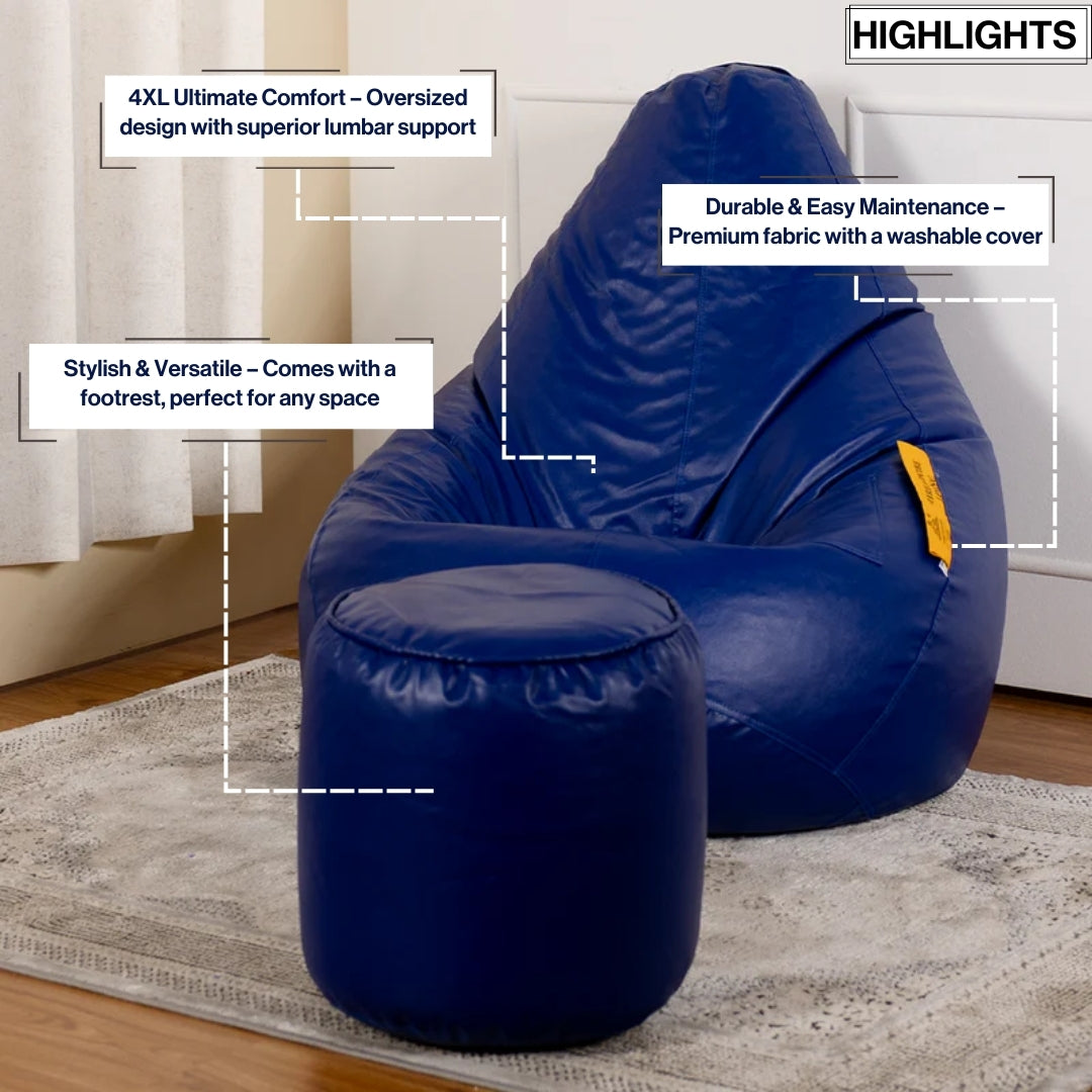 4XL Tear Drop Bean Bag with Footrest Filled