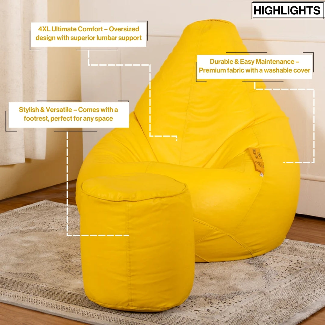 4XL Tear Drop Bean Bag with Footrest Filled