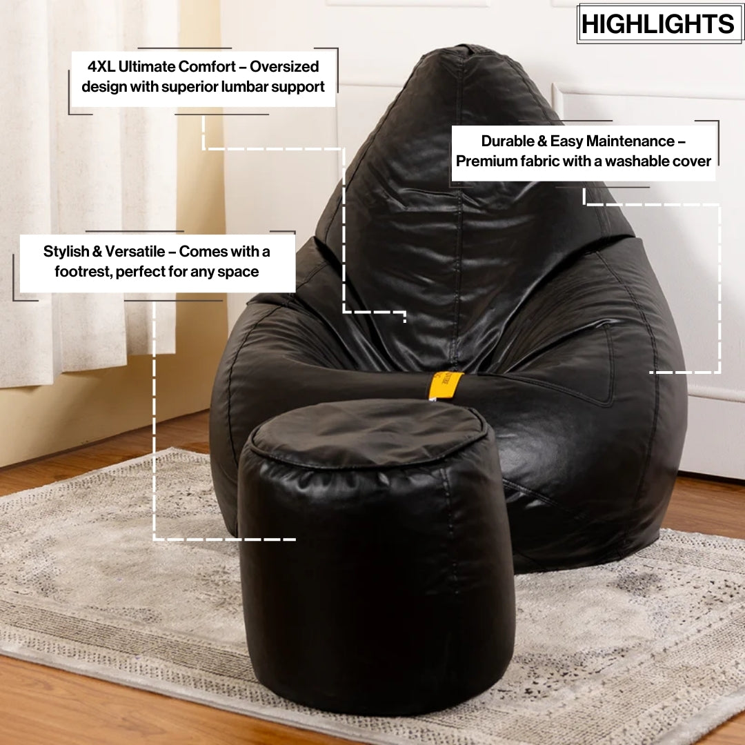 4XL Tear Drop Bean Bag with Footrest Filled