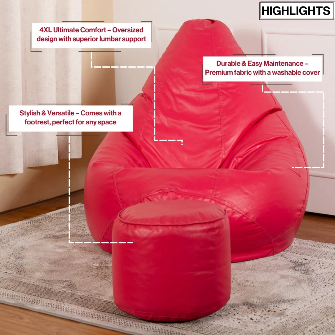 4XL Tear Drop Bean Bag with Footrest Filled