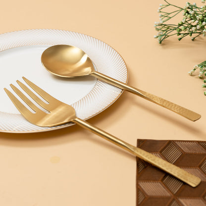 PVD Head Gold Coated Stainless Steel Gold-Toned Cutlery Set Of 2