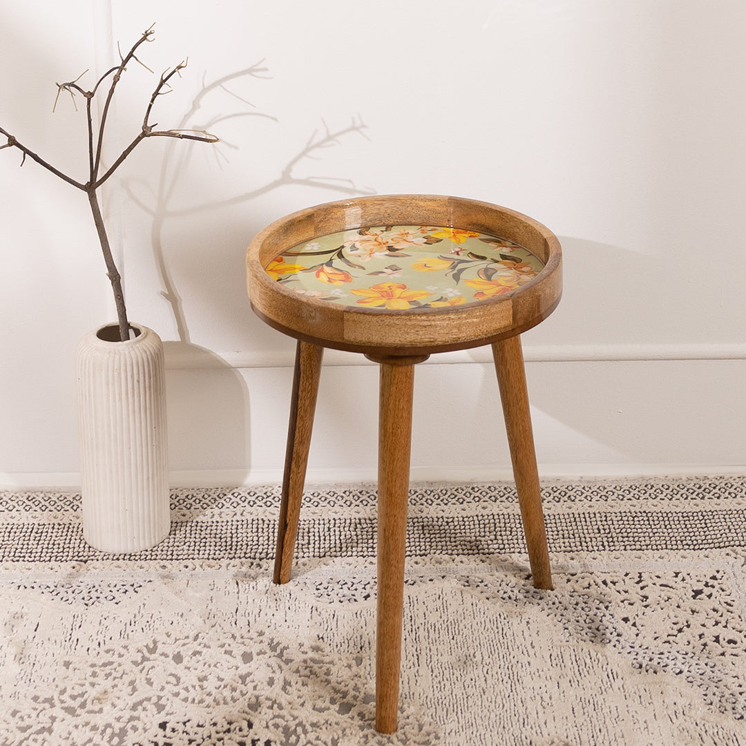 Mango Wood Round Shape End Table