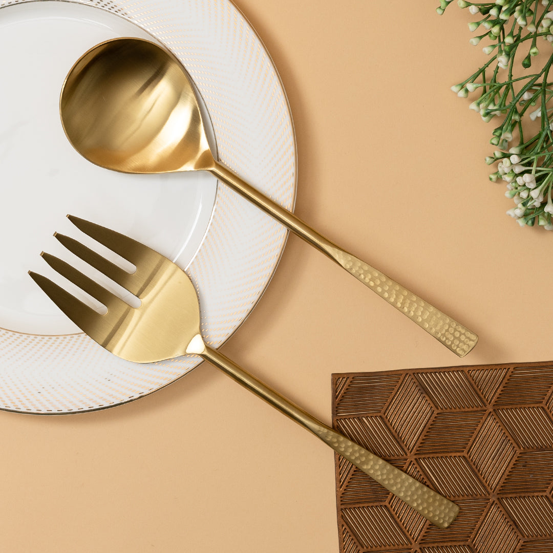PVD Head Gold Coated Stainless Steel Gold-Toned Cutlery Set Of 2