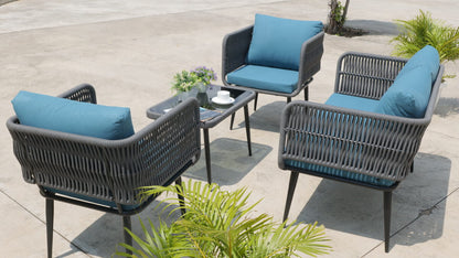 4-Piece Outdoor Rope Sofa Set – Gray Cushions, Waterproof Patio & Garden Furniture || OUT AREA FURNITURE