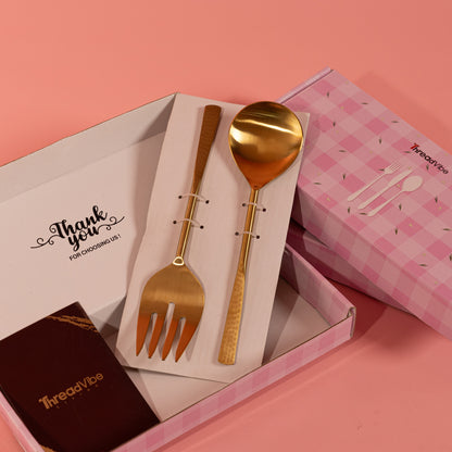 PVD Head Gold Coated Stainless Steel Gold-Toned Cutlery Set Of 2
