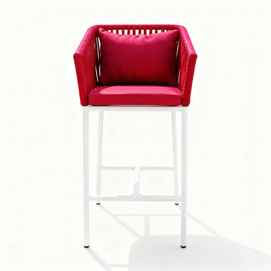 2-Piece Outdoor Rope Bar Stool Set – High-Back, Red, Weather-Resistant Patio & Balcony Chair || Out Area Furniture