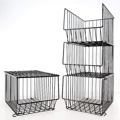 Stackable Rolling Metal Wire Basket With Wheels And Cover In black (4 Tier) For Kitchen Decor