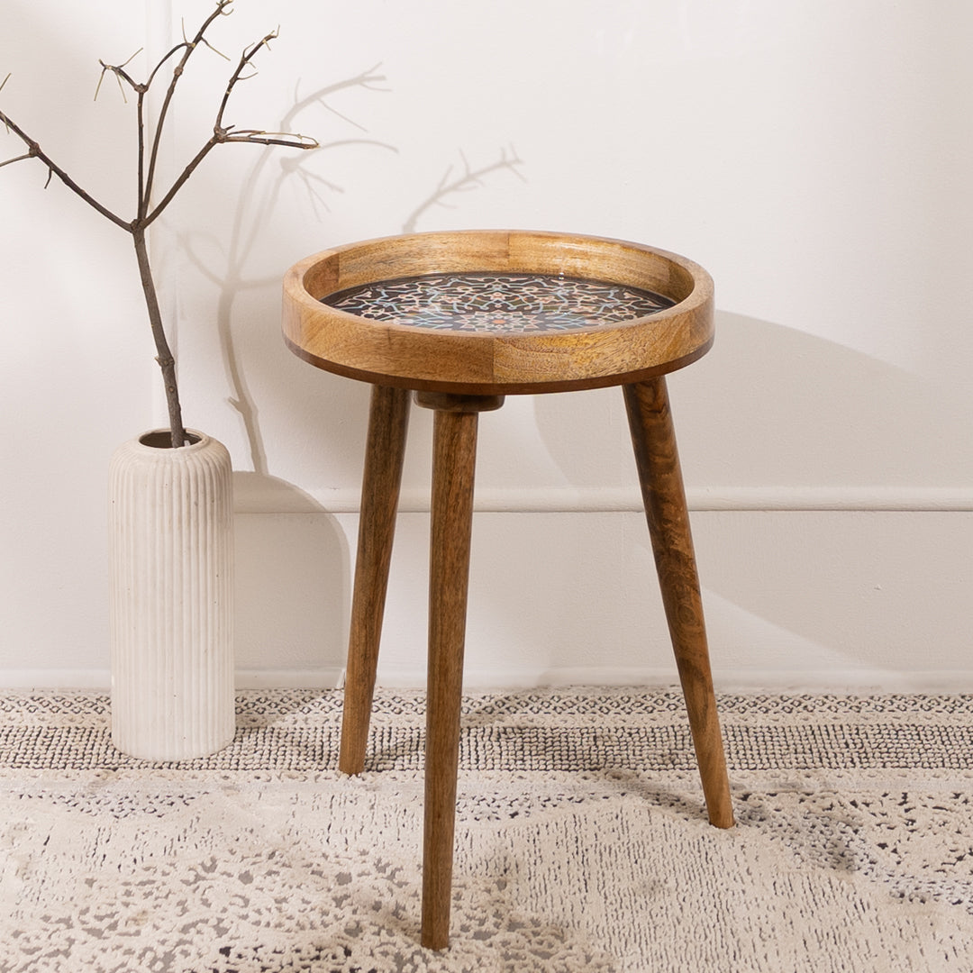 Mango Wood Round Shape End Table