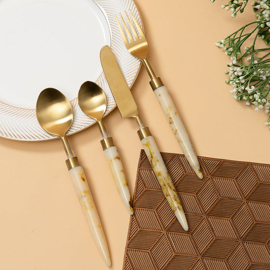 White Coated Gold Cutlery-Set Of 4