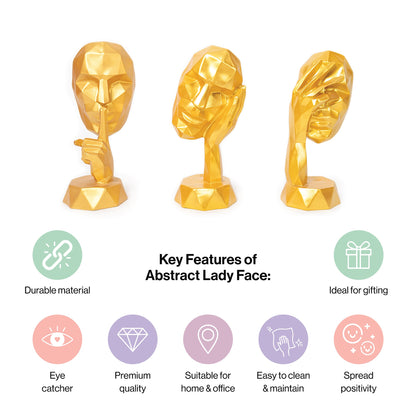 Abstract Woman Face Sculpture in Golden-Set of 3