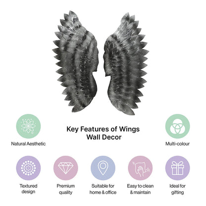 Angel Wings In Charcoal Metal Wall Art For Wall Decor In Living Room