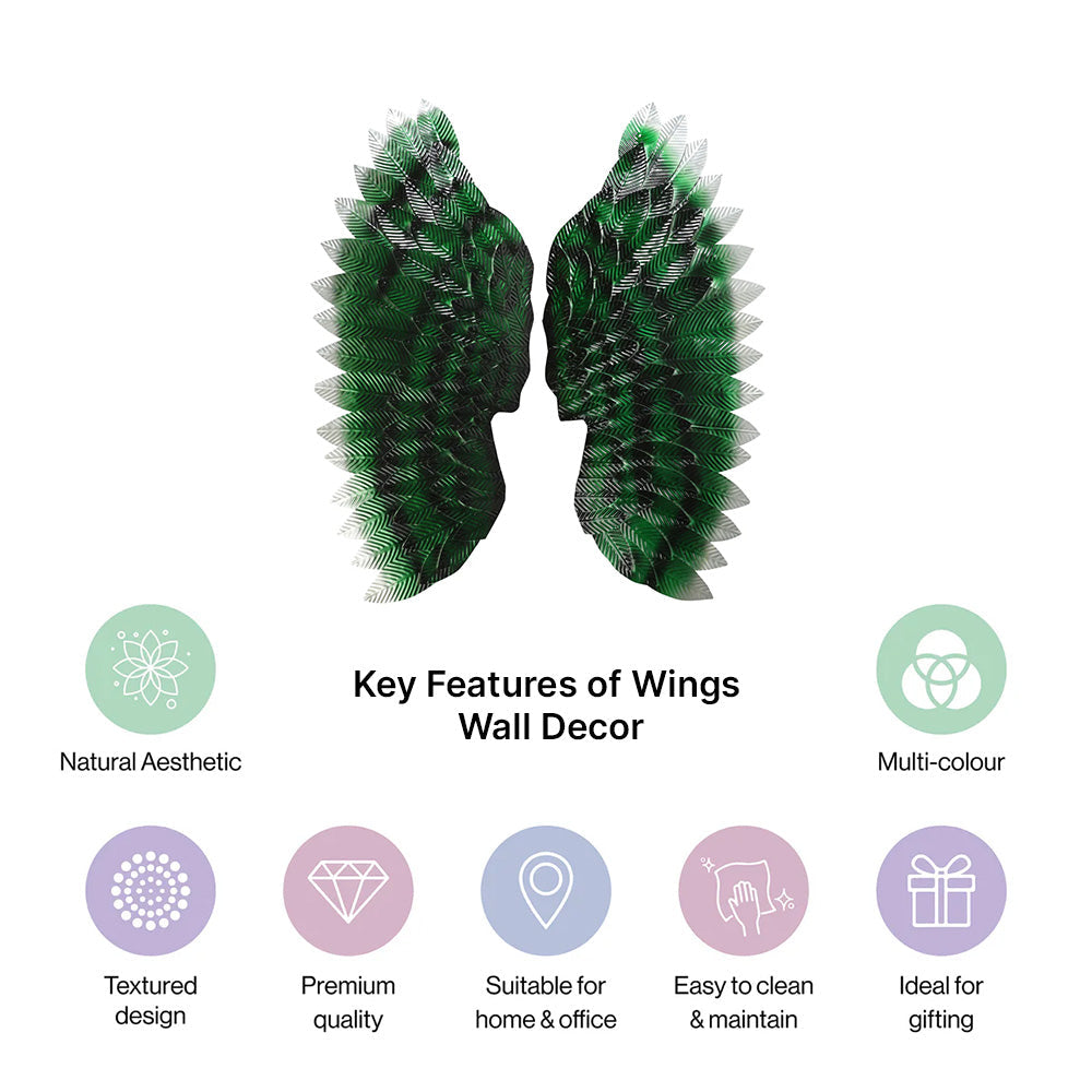 Angel Wings In Green Metal Wall Art For Wall Decor In Living Room
