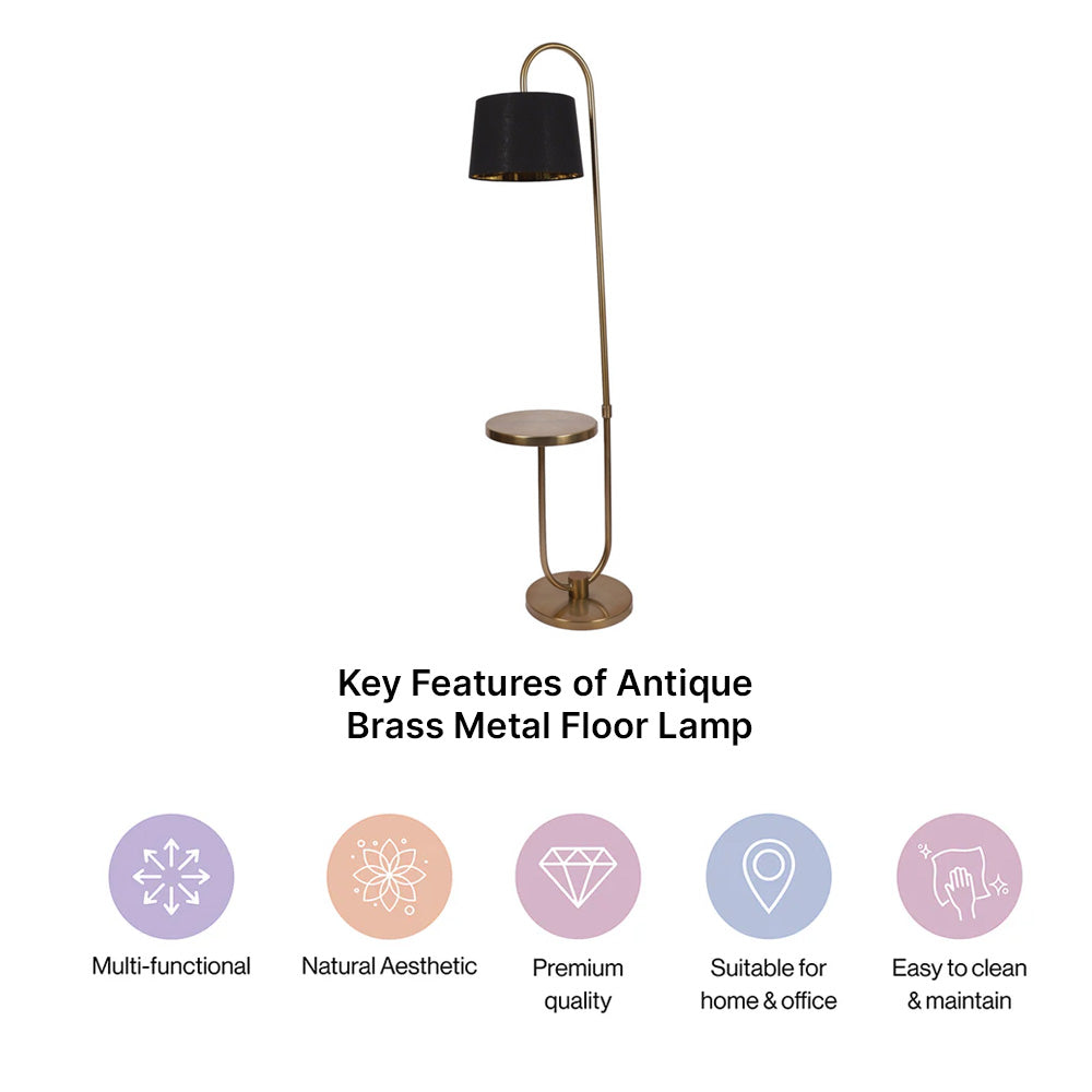 Antique Brass Metal Floor Lamp With Shade