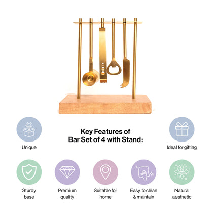 Bar Set Of 4 With Stand Gold PVD Coated For Kitchen Decor