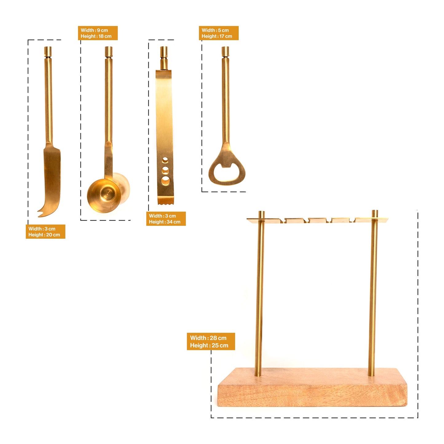 Bar Set Of 4 With Stand Gold PVD Coated For Kitchen Decor